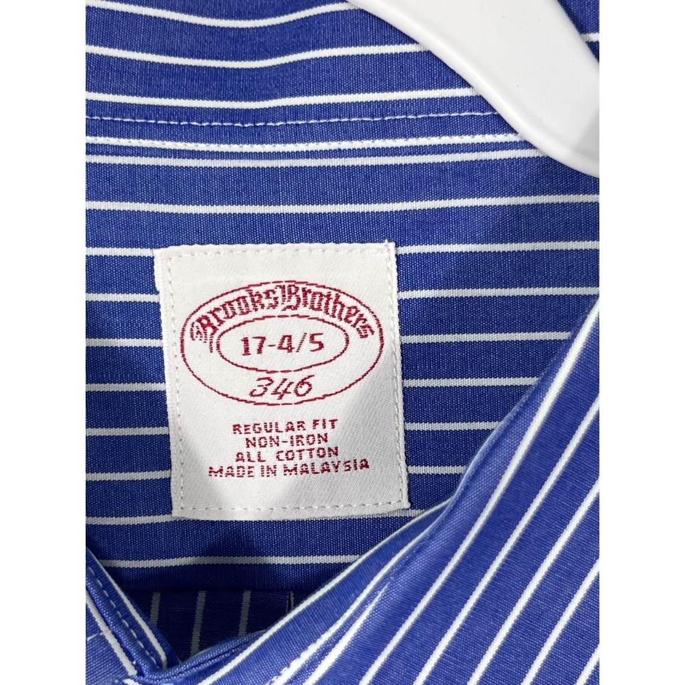 Brooks Brothers 346 Mens 17-4/5 Blue White Stripe Non-Iron Cotton Dress Shirt - Picture 6 of 13